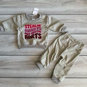 MiniOlie Stealin’ Hearts Two Piece Set Tan 3-6 months NWT